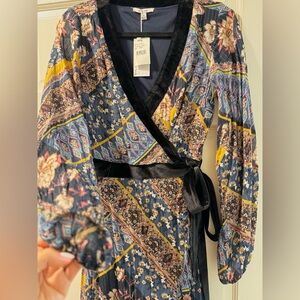 BTFL-Life Print Long Sleeve Wrap Midi Hi-Low Dress Size Small